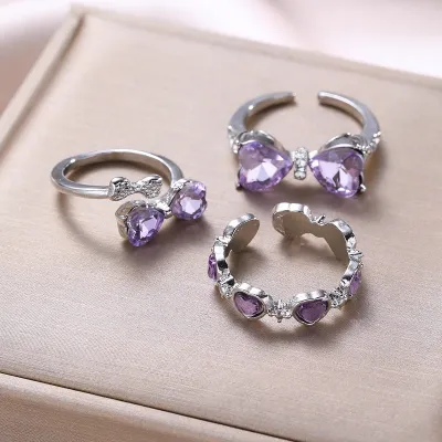 Adjustable Crystal Irregular Heart Ring (3 pc)